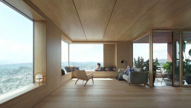 100-meter tall Residential Building Rocket&Tigerli by Schmidt Hammer Lassen Architects  uses a Timber Load Bearing Structure