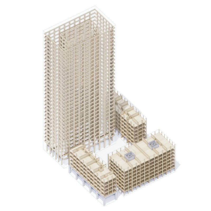 100-meter tall Residential Building Rocket&Tigerli by Schmidt Hammer Lassen Architects uses a Timber Load Bearing Structure
