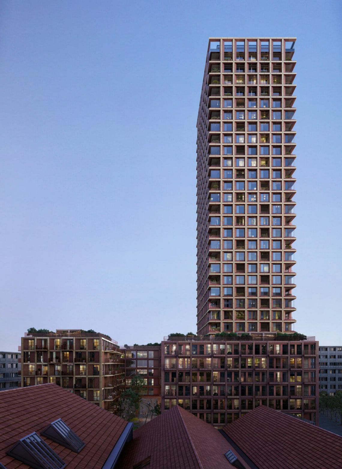 100-meter tall Residential Building Rocket&Tigerli by Schmidt Hammer Lassen Architects  uses a Timber Load Bearing Structure
