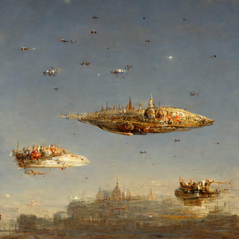 Artificial Intelligence paints Spaceships in the style of renowned Artists